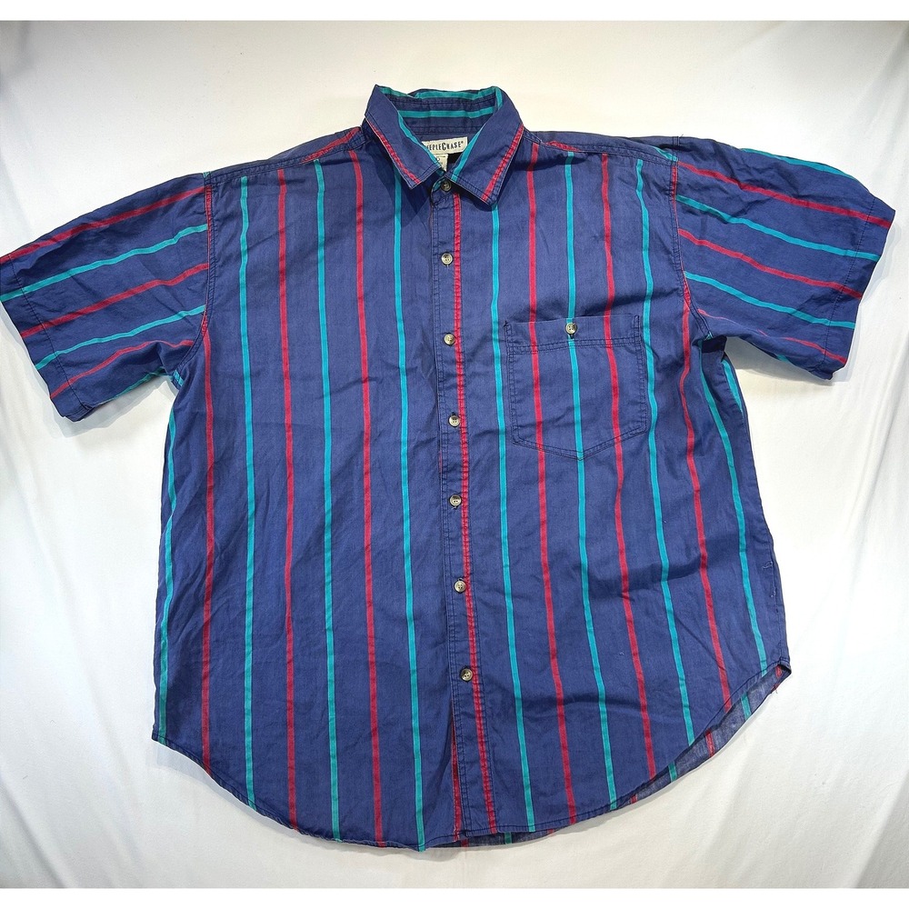 Vintage Steeplechase 90s Retro Striped Button Down Large Cotton Indie Blue Multi